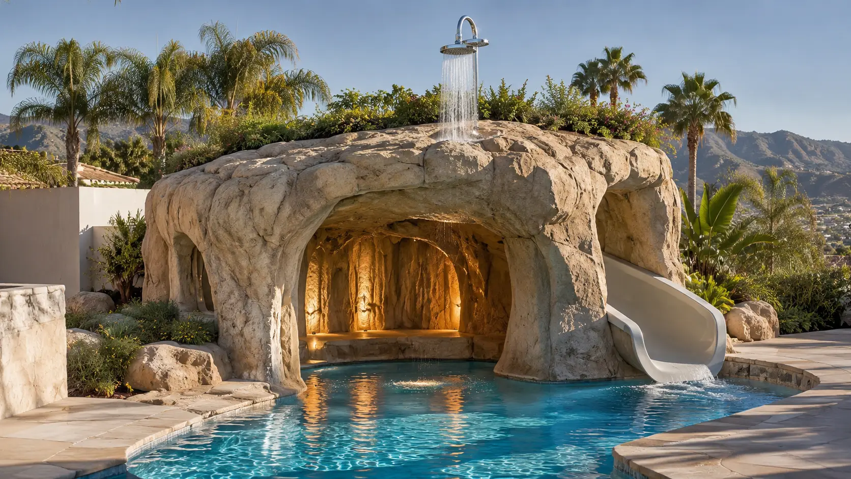 Poolgrotte mit Außendusche und Rutsche: So baue ich Wellness-Oasen an der Costa Blanca