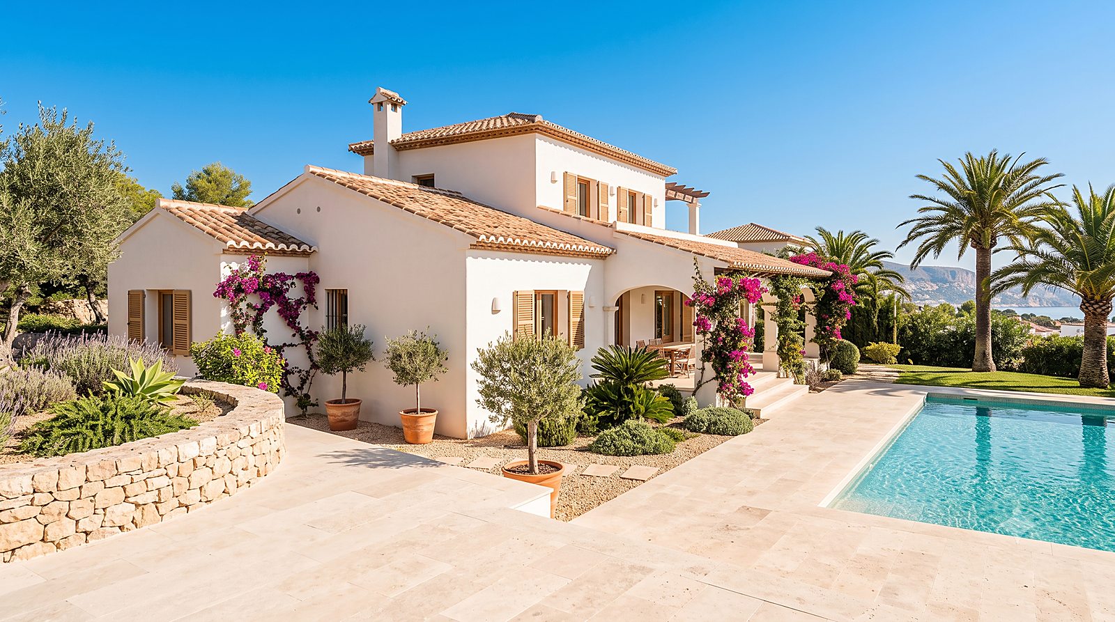 Mediterranean villa with pool and travertine terrace on the Costa Blanca