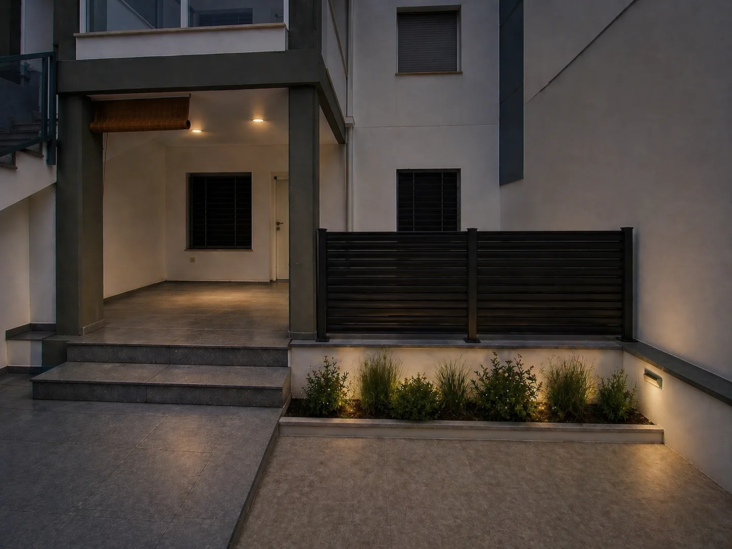 Finished terrace renovation with integrated lighting and planting bed — reference project on the Costa Blanca